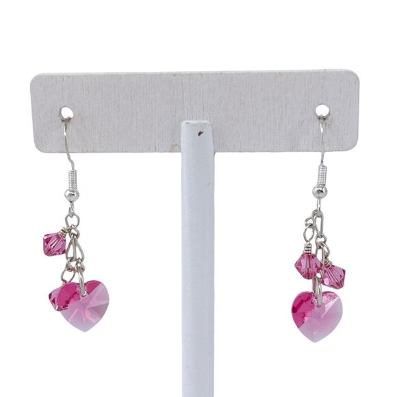 Estate Sterling Silver 925 Pink Crystal Dangle Earrings - Picture 3 of 8